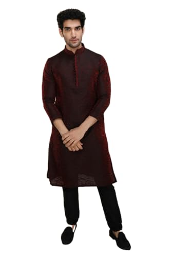 Image of Manyavar Men's Jacquard Hand Embroidered Kurta Churidar Set (2pcs)