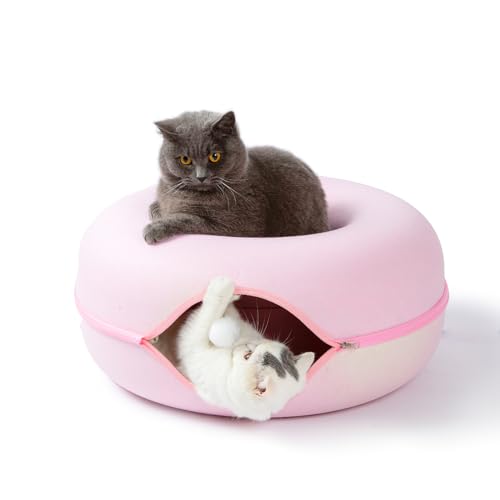 LHKQMYT Cat Tunnel Bed, Cat Tunnel, Indoor Hideout, Donut Bed, Universal for All Seasons Condo and Cave (Pink,24 inch)