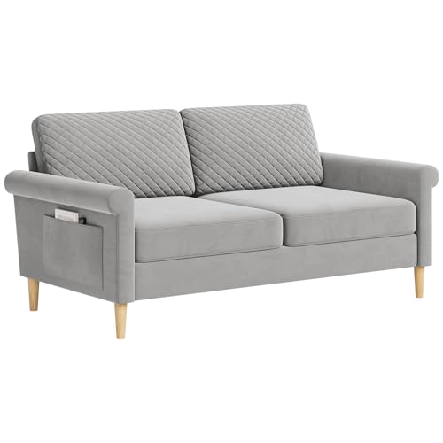 Vesgantti Samt Sofa 2 Sitzer, 164cm Sofa mit beidseitigen Taschen, Couch 2 Sitzer mit 2 Kissen und Armlehnen, Doppelsofa für Wohnzimmer, Schlafzimmer, Büro, Montage ohne Werkzeug 164L*76D*85H cm Vesgantti Samt Sofa 2 Sitzer, 164cm Sofa mit beidseitigen Taschen, Couch 2 Sitzer mit 2 Kissen und Armlehnen, Doppelsofa für Wohnzimmer, Schlafzimmer, Büro, Montage ohne Werkzeug 164L*76D*85H cm