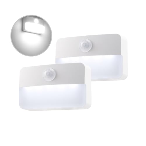 da LIGHT Nachtlicht mit Bewegungsmelder, 2 Stück LED Schrankleuchte, Unterbauleuchte Batteriebetrieben, 6000K Kaltweiß Sensor Licht Auto EIN/AUS für Schrank, Flur, Treppen, Schlafzimmer, Küche