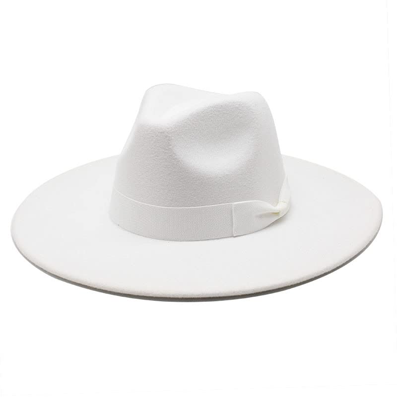 JiuRui Chapeaux et Casquettes Nouveau chapeau haut de forme en laine à large bord de 9,5 cm, chapeau de jazz à la mode automne et hiver, chapeau haut de forme jazz à grand bord pêche ( Couleur : Bianc