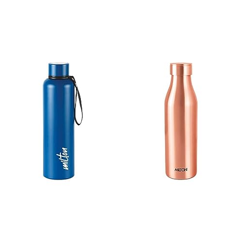 Image of Milton Aura 1000 Thermosteel Bottle, 1.05 Litre, Dark Blue & MILTON Copper Charge 1000 Water Bottle, 930 ml, Copper