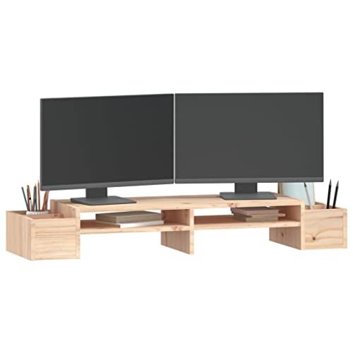 Support d'écran en pin massif 100cm avec rangement pour bureau d'ordinateur - 4