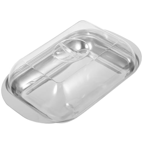 EXAOMBLE Caja de Mantequilla de Acero Inoxidable con Tapa Transparente, Diseño Rectangular Moderno, Fácil de Limpiar y Firme para Uso en Casa y Navidad