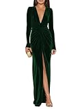 CuteMe Elegant Long Velvet Bridesmaid Dresses Emerald for Women Tight Long Sleeve V Neck Formal Evening Gown with Slit Winter 6