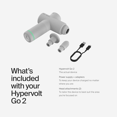 Percussion Massage Gun for Sore Muscles: Hypervolt Go 2 - Quiet Glide & Portable | 3 Speeds, 2 Heads | FSA/HSA Eligible