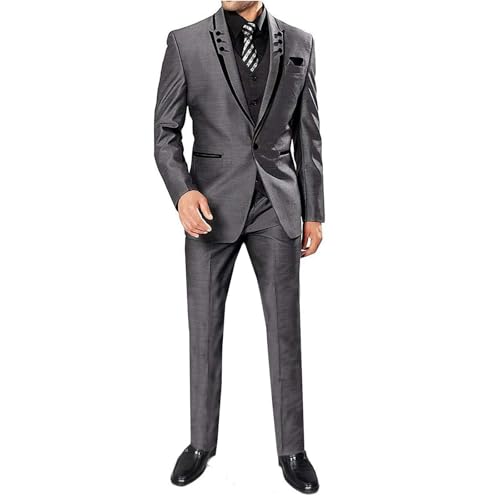 Men 3 Pieces Wedding One Button Groom Tuxedo Leisure Business Suit Set Jacket Pants Vest Brown2