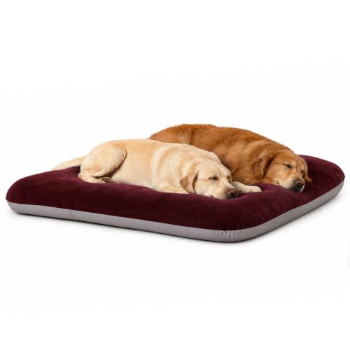 Image of Magic Dog Super Soft Extra Large Dog Bed, 47 Inches Jumbo Orthopedic Foam Pet Beds with Anti Slip Bottom, Dog Sleeping Mattress with Removable and Washable Cover, Burgundy XL