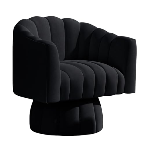 Dewhut Mid Century 360 Degree Swivel Cuddle Barrel Accent Sofa Chairs, Round Armchairs with Wide Upholstered, Fluffy Velvet Fabric Chair for Living Room, Bedroom, Office, Waiting Rooms, (Black)