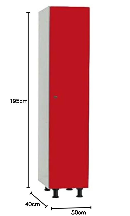 Taquilla Melamina Desmontada 1 Puerta Roja y 1 Cuerpo Blanco. Dim: 1800 mm + 150 mm Patas x 400 mm x 500 mm