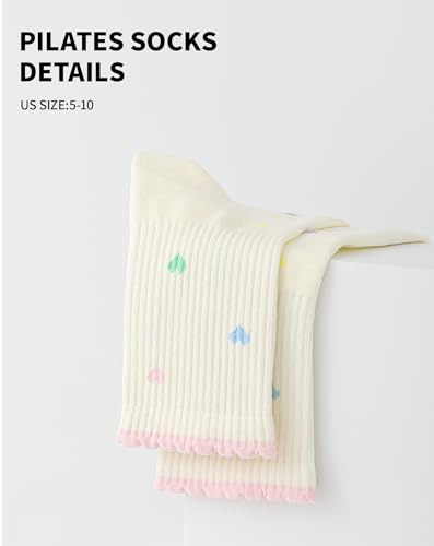 Image of Yawlsow Pilates Grip Socks for Women Yoga Grippy Socks Cute Barre Non Skid Athletic Crew Sticky Sock Workout Hospital
