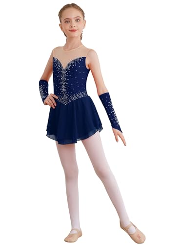 Oyolan Maillot de Patinaje Artístico con Falda para Niña Maillot con Falda Tutú Maillot de Gimnasia Rítmica Ropa de Patinador Traje de Baile Salsa Samba Azul Marino A 11-12 años