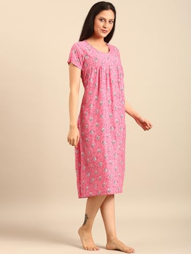 Image of Rupa Jon Aishwarya Women Short Printed Nighty in Premium Cotton Blend Fabric, Midi Length, Night Dress, Three-Fourth Length for Comfortable Everyday Wear