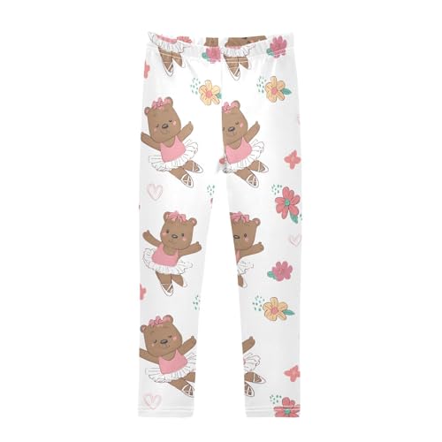 ALAZA Girls' Leggings Children's Yoga Pants Skinny Printed Dance Cute Bear Ballet Comfortable 4T