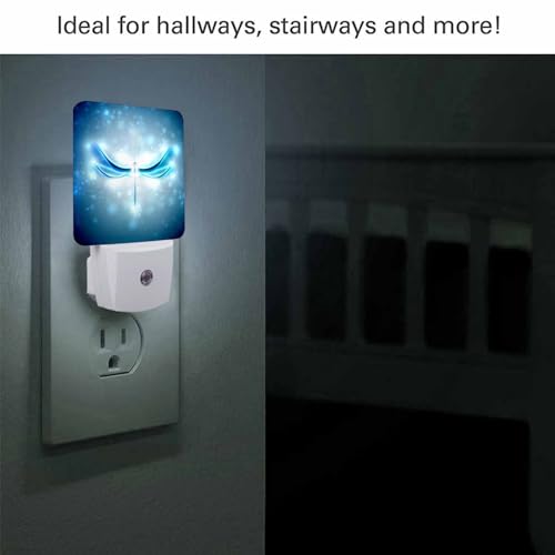 Image of LED Night Light,Shiny Abstract Dragonfly LED Night Light Plug into Wall with Dusk to Dawn Light Sensor White Energy Efficient Nightlight for Bedroom Bathroom Hallway Living Room Kitchen