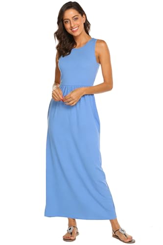 Image of Hount Women's Summer Sleeveless Striped Flowy Casual Long Maxi Dress with Pockets