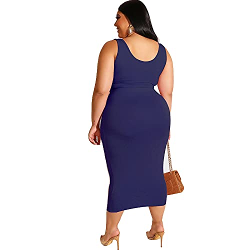 Image of Plus Size Women 2 Piece Outfits Sets Sexy Tracksuit Midi Dress,Sleeveless Tank Top Bodycon Skirts Set Casual Summer