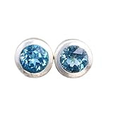 Pendientes de topacio azul natural de en plata de ley 925 bañada en plata | Pendientes redondos de estilo minimalista para mujer | LK_VSTD_0509
