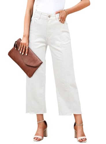 Image of Sidefeel Women's Jeans High Waisted Wide Leg Loose Fit Straight Leg Zimbaplatinum Cropped Denim Pants