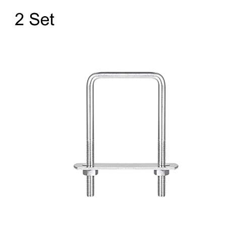 Image of uxcell Square U-Bolts, 2 Sets 47mm(1.85 inch) Inner Width 90mm Length M6 304 Stainless Steel U Clamp Bolt with Nuts and Plates, for Boat Trailer
