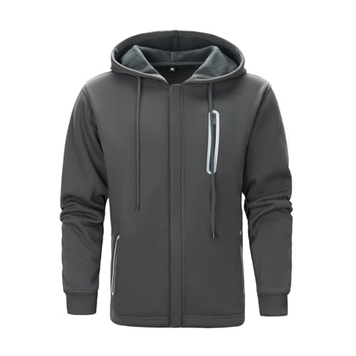LBL Hoodie Herren Sweatjacke Kapuzenjacke Mit Reißverschluss Zipper Hoodie Mit Kapuze Casual Kapuzenpullover Warm Freizeitjacke Grau M