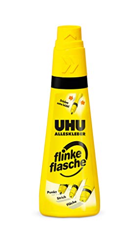 UHU Alleskleber flinke flasche, Glasklarer Alleskleber in der einzigartigen Flasche mit Drehklebekopf , 3 x 35 g