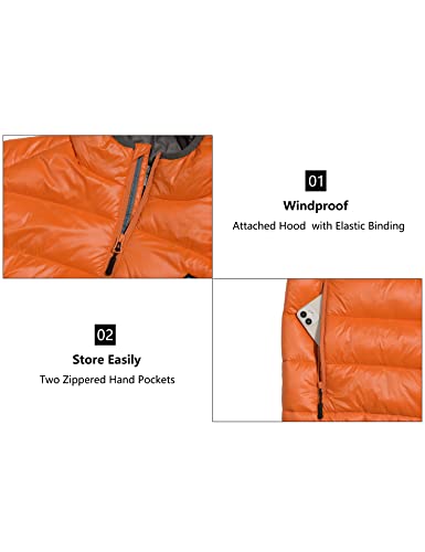 Mapamyumco Men’s Lightweight Puffer Vest With Hood, Water-Resistant Sleeveless Jacket For Hiking Ski Persimmon Orange 2Xl #TOP5