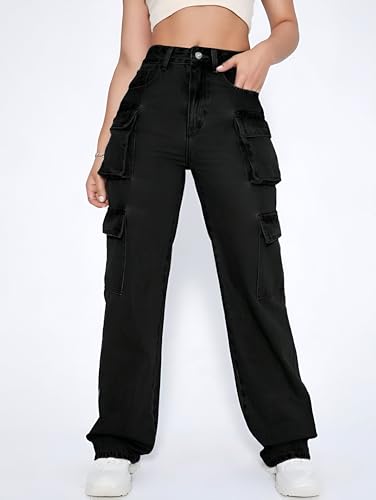 Image of Ben Martin Women's High Rise Cargo Pants || Denim Cargo's Pants || Oversized-Jeans|| Loose Jeans Pant,S