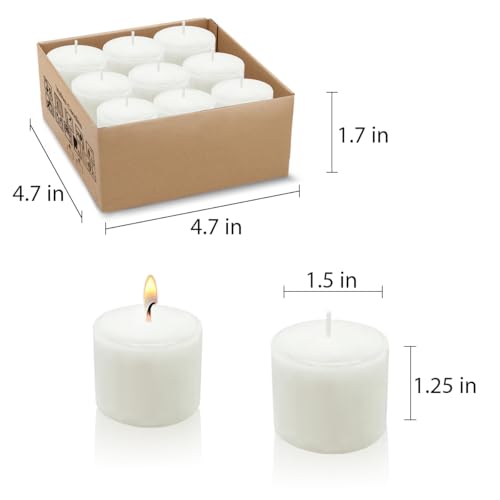 Image of White Votive Candles, 9 Packs Small Unscented 1.5 Inch Diameter Wax Candles for Christmas Valentine's Day Wedding, Party, Table, Holiday & Home Decoration - 8 Hours Burn Time (1.5 inch W x 1.25 inch H)