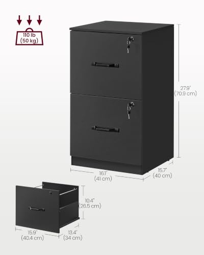 Image of VASAGLE 2 Drawer File Cabinet with Locks, for A4, Letter Sized Documents