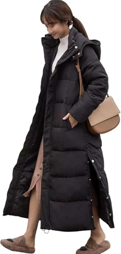 [ハト] ベンチコート ロングダウンコート レディース ベンチコートレディース ダウンコート 冬 可愛い フード付き ダウン 中綿 膝丈 アウター ロングコートジャンパー 上着 ファッション (JP, アルファベット, 2XL, ブラック)のサムネイル