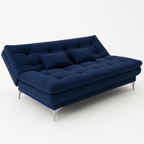 Image of Sleepify Agel 3 Seater Fabric Sofa Cum Bed Set with 2 Cushions, Best Fit for Indian Homes, Living Rooms, Offices with (Dark Blue)