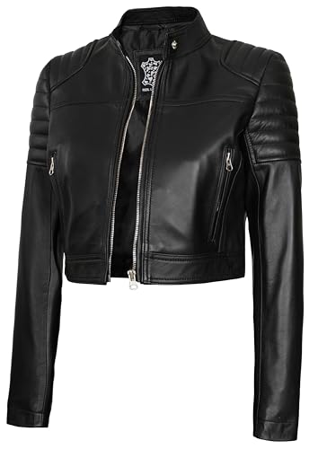 fjackets Women Leather Jacket - Real Lambskin Leather Jackets For Womens - Stylish Cropped Leather Jacket Women