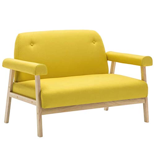 vidaXL Sof de 2 Plazas Tela Amarillo Silln Asiento Silla Mueble Mobiliario