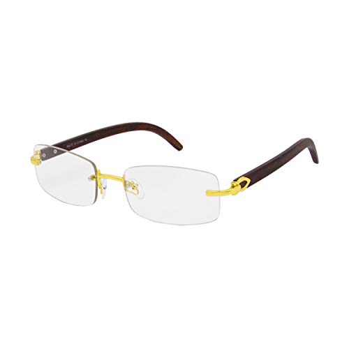 Image of TZ Promise For Men's Gold Color Wood Effect Metal Frames Vintage Style Retro Eye Clear Lens Glasses
