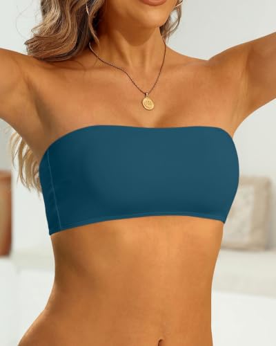 Image of Aqua Eve Women Bandeau Bikini Top Only Strapless Swim Top Tube Swimsuit | Removable Straps,Removable Soft Cups,Adjustable Straps,Full Lining,Stretch Fabric