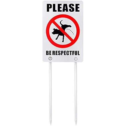 Kichwit Double Sided No Dog Peeing Yard Sign, Please Be Respectful Sign, All Metal Construction, Sign Measures 7.9" x 11.8", 14" Long Metal Stakes Included (Silver) Cover