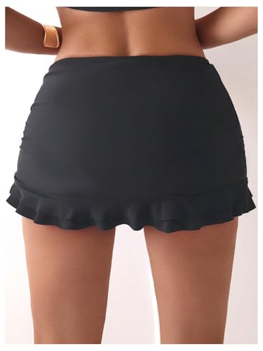 Verdusa Women's Ruffle Slit Swim Skirts Ruched Drawstring Swimsuit Bottoms3