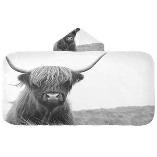 Nesatuwa Hooded Towel for Kids,Highland Cow Kids Beach Bath Towels Soft Absorbent Quick Dry Poncho Towel for Girls Boys