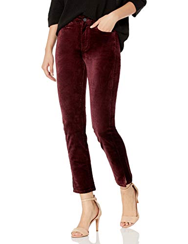 PAIGE Women's Cindy Velvet Twisted Seam High Rise Straight Pant, DEEP Ruby, 25