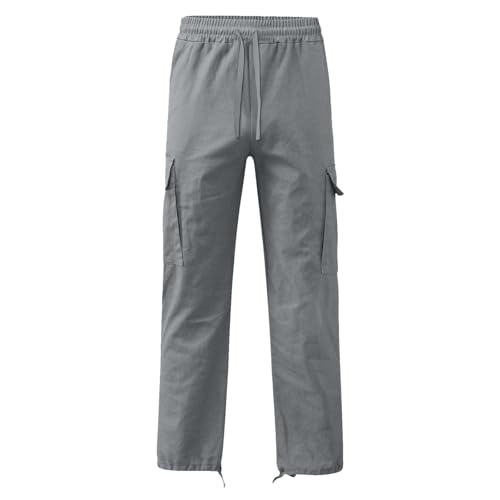 Cargo Pants for Men Baggy Big and Tall Drawstring Elastic Waist Hiking Pants Solid Loose Fit Wide Leg Casual Trousers2