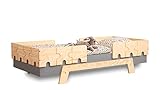 SMARTWOOD Kinderbett mit Lattenrost und Rausfallschutz Puzzle BR2 Montessori einzelbett für Jungen und Mädchen - Bett aus Kiefer Sperrholz mit Rausfallschutz und Lattenrost - Grau - 90x200 cm