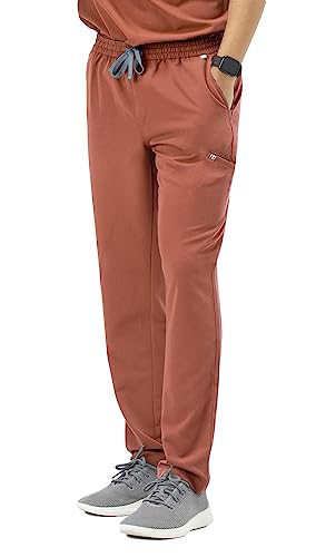 Mediclo Men's Medical Scrub Pants - Sable 7 Pockets Elastic Waist Contrast Drawstring Eco Friendly Sustainable FYSEL Fabric Tapered Leg Workwear Terracotta MB6004RTRC06 M