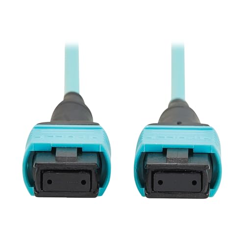 Image of Eaton Tripp Lite Series 1 Meter OM4 50 /125 Fiber Optic Cable, 100G Multimode (12F MPO /MPO-PC Female-to-Female) Type-B Polarity, OFNP Jacket, Aqua, TAA Compliant (N845B-01M-12TAA)