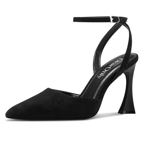 DearOnly Womens Ankle Strap Heels Stiletto High Heel Close Toe Pumps Slingback Prom Dress Shoes 3.9 Inches Heels