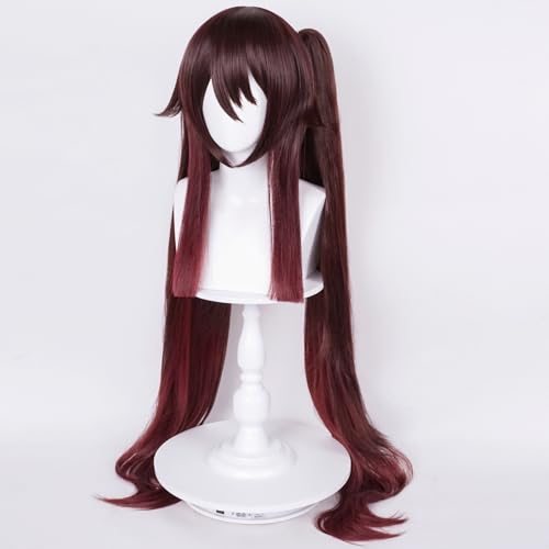 Half and Half Hu Tao Cosplay Costume Wig 43'' Brown Anime HuTao Double Ponytails Pigtail Wigs with Bangs for Women Party Halloween