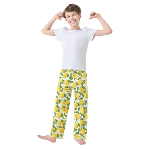 ZZXXB Lemon Fruit Print Boys Long Pants Soft Trousers Elastic Waist Kids Lounge Bottoms with Pockets S-XL2