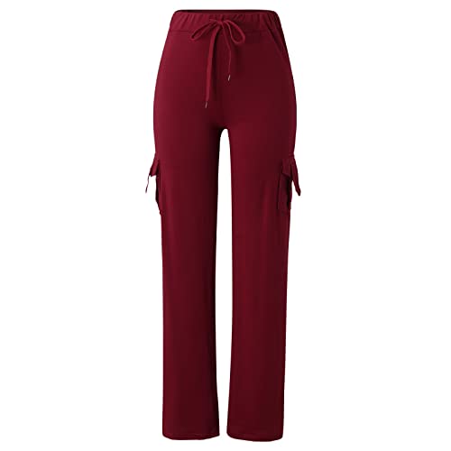 Senyentie Calças femininas cintura elástica casual cargo calças jogger calças de ioga bolsos calças