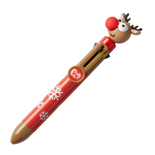 Tinc Festive Multicolour Retractable Ballpoint Pen 6-in-1 Colour Ballpoint Pens for School Office Home | Reindeer Character (MLTCKREIN)
