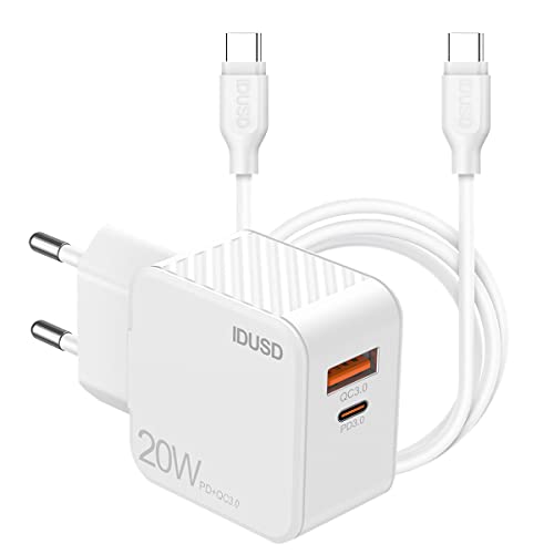 IDUSD Cargador Rápido PD 20W + QC 3.0 con Cable 1.2M Tipo-C, Doble Puerto USB Compatible con Sansung Galax S22/S21 Ultra/S20/S20+/Note 20 Ultra…… Cover